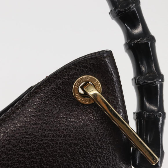 GUCCI Bamboo Shoulder Bag Leather Dark Brown Gold 001 3008 Auth 144134