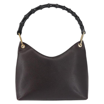 GUCCI Bamboo Shoulder Bag Leather Dark Brown Gold 001 3008 Auth 144134 - 0