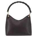 GUCCI Bamboo Shoulder Bag Leather Dark Brown Gold 001 3008 Auth 144134-3