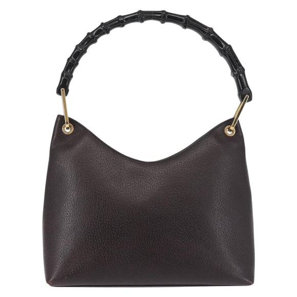 GUCCI Bamboo Shoulder Bag Leather Dark Brown Gold 001 3008 Auth 144134