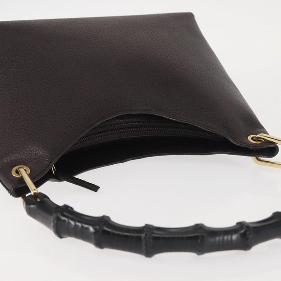 GUCCI Bamboo Shoulder Bag Leather Dark Brown Gold 001 3008 Auth 144134