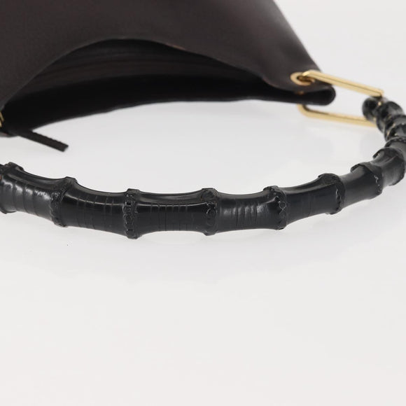 GUCCI Bamboo Shoulder Bag Leather Dark Brown Gold 001 3008 Auth 144134