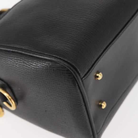 GUCCI Hand Bag Leather Black Gold Auth 144139