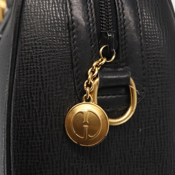 GUCCI Hand Bag Leather Black Gold Auth 144139