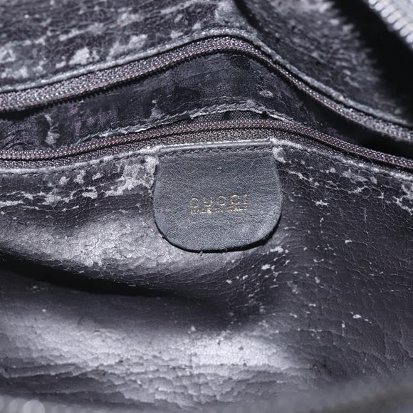 GUCCI Hand Bag Leather Black Gold Auth 144139