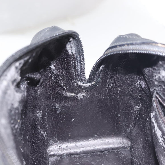 GUCCI Hand Bag Leather Black Gold Auth 144139