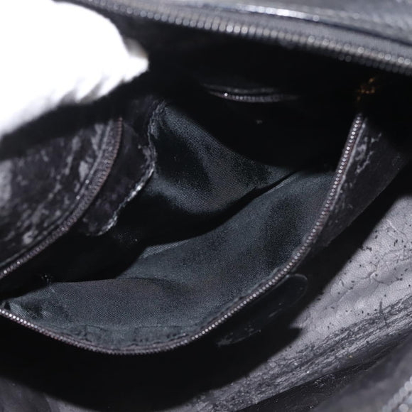 GUCCI Hand Bag Leather Black Gold Auth 144139