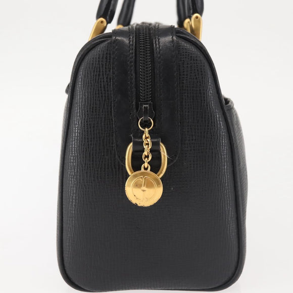 GUCCI Hand Bag Leather Black Gold Auth 144139