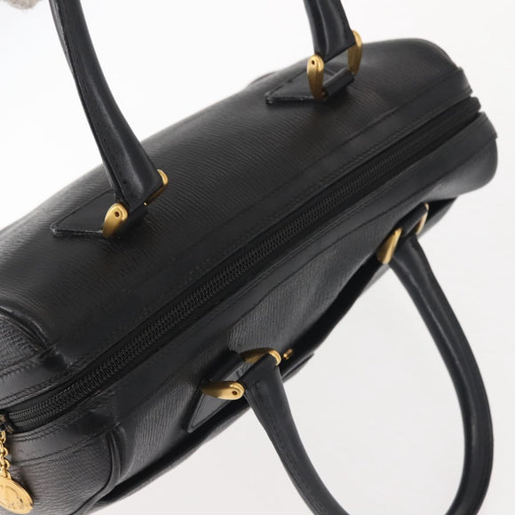 GUCCI Hand Bag Leather Black Gold Auth 144139