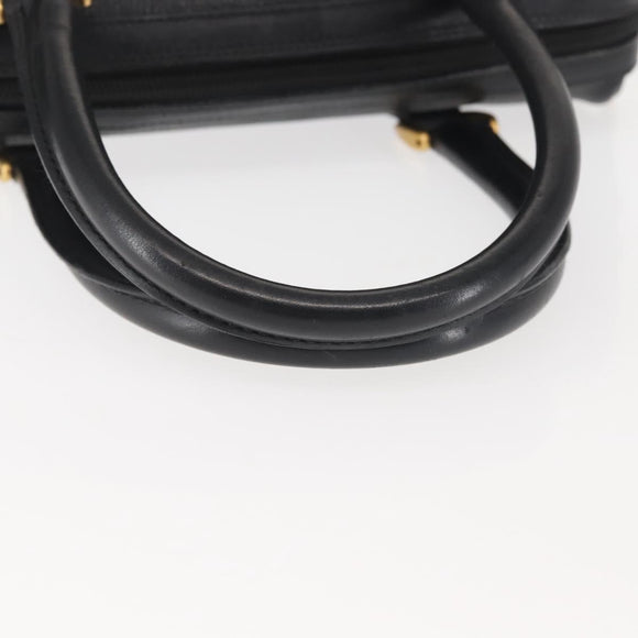GUCCI Hand Bag Leather Black Gold Auth 144139
