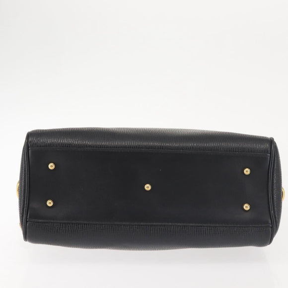 GUCCI Hand Bag Leather Black Gold Auth 144139