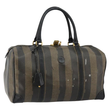 FENDI Pecan Canvas Boston Bag PVC Black Brown Auth 144142