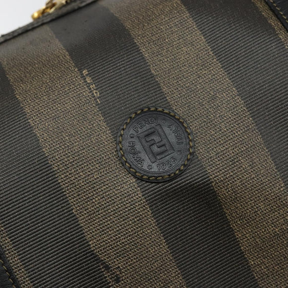 FENDI Pecan Canvas Boston Bag PVC Black Brown Auth 144142