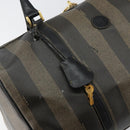 FENDI Pecan Canvas Boston Bag PVC Black Brown Auth 144142-9