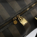 FENDI Pecan Canvas Boston Bag PVC Black Brown Auth 144142-10
