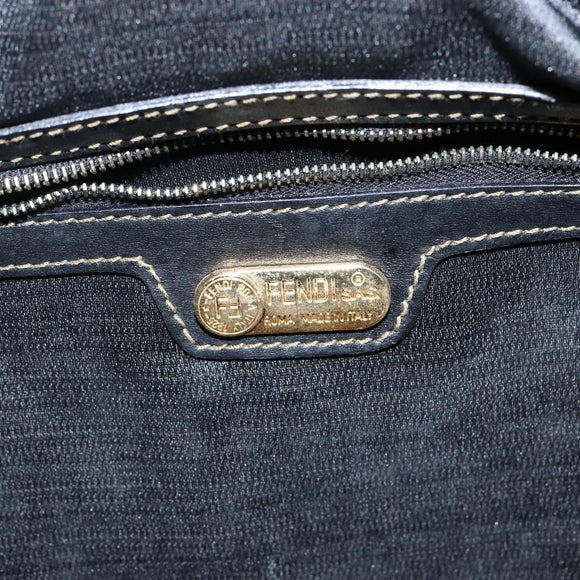 FENDI Pecan Canvas Boston Bag PVC Black Brown Auth 144142