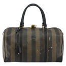 FENDI Pecan Canvas Boston Bag PVC Black Brown Auth 144142-13