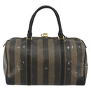 FENDI Pecan Canvas Boston Bag PVC Black Brown Auth 144142-2