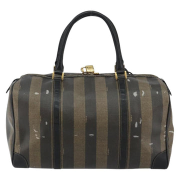 FENDI Pecan Canvas Boston Bag PVC Black Brown Auth 144142 - 0