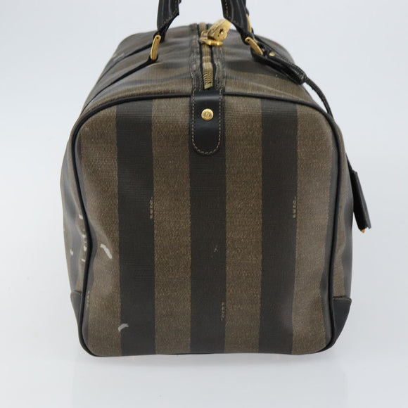 FENDI Pecan Canvas Boston Bag PVC Black Brown Auth 144142