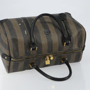 FENDI Pecan Canvas Boston Bag PVC Black Brown Auth 144142-6