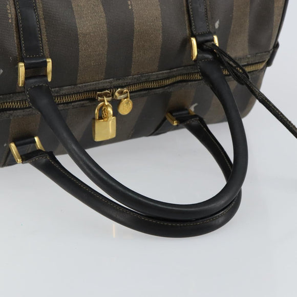 FENDI Pecan Canvas Boston Bag PVC Black Brown Auth 144142