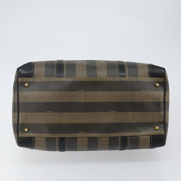 FENDI Pecan Canvas Boston Bag PVC Black Brown Auth 144142