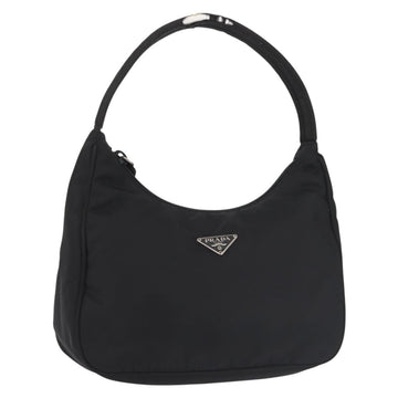 PRADA Hand Bag Nylon Black Silver Auth 144143
