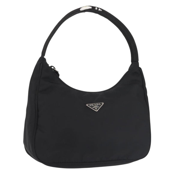 PRADA Hand Bag Nylon Black Silver Auth 144143