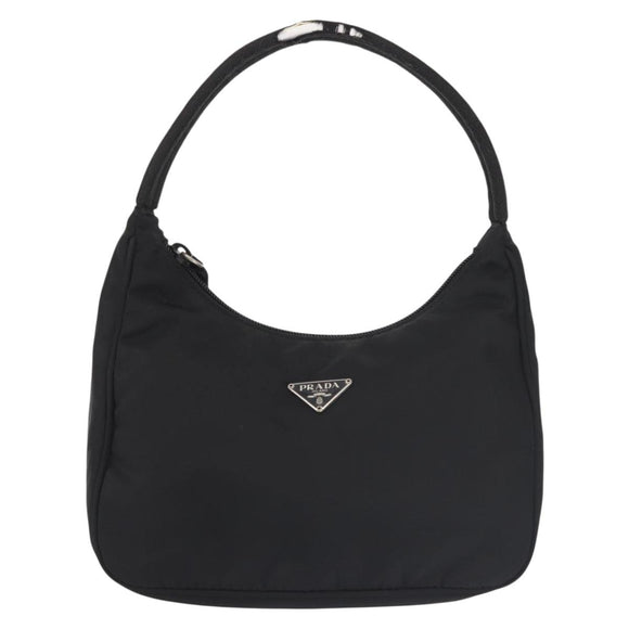 PRADA Hand Bag Nylon Black Silver Auth 144143