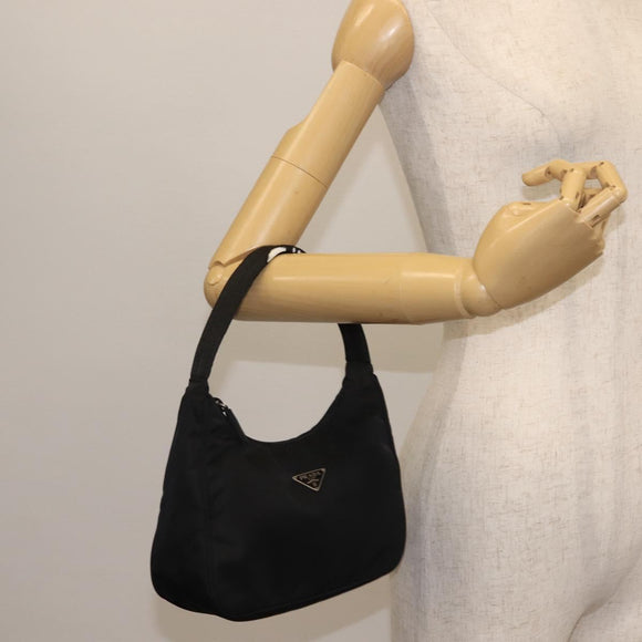 PRADA Hand Bag Nylon Black Silver Auth 144143