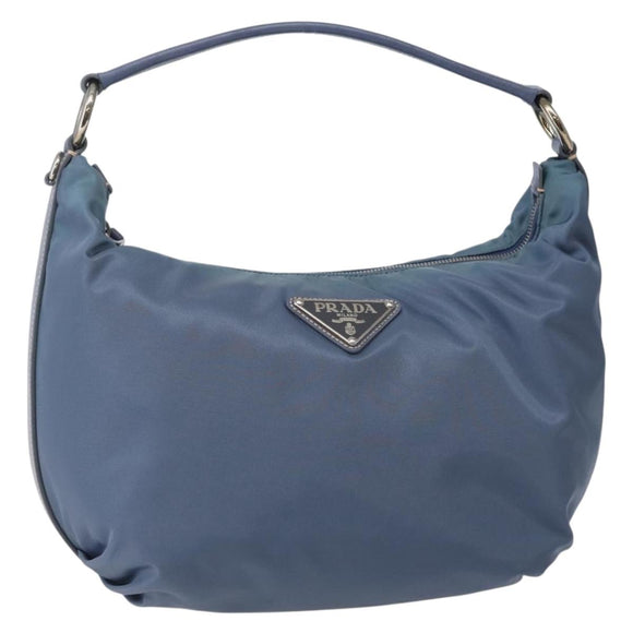 PRADA Shoulder Bag Nylon Light Blue Silver Auth 144144