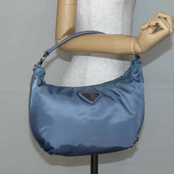 PRADA Shoulder Bag Nylon Light Blue Silver Auth 144144