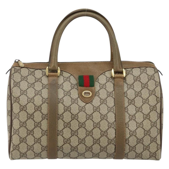 GUCCI GG Supreme Web Sherry Line Boston Bag PVC Beige Gold 40 02 007 Auth 144173