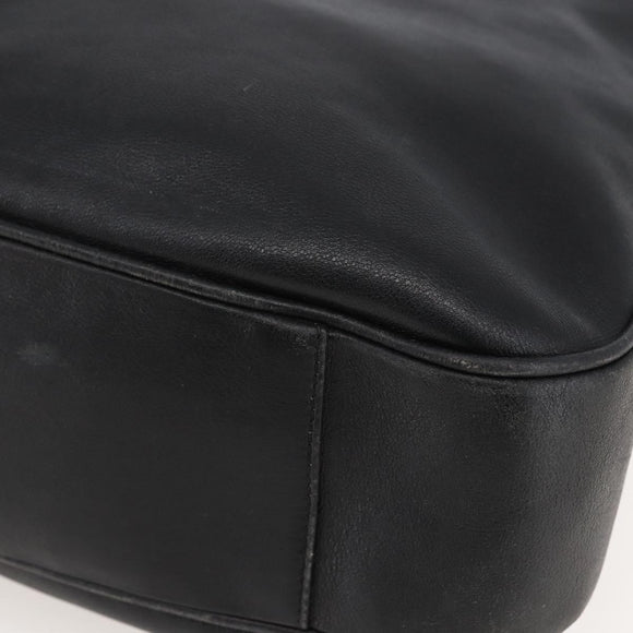 GUCCI Bamboo Shoulder Bag Leather Black Gold Auth 144177