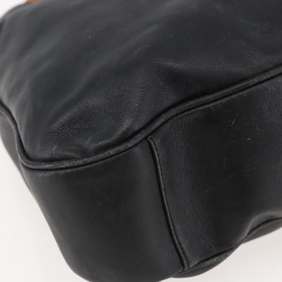 GUCCI Bamboo Shoulder Bag Leather Black Gold Auth 144177