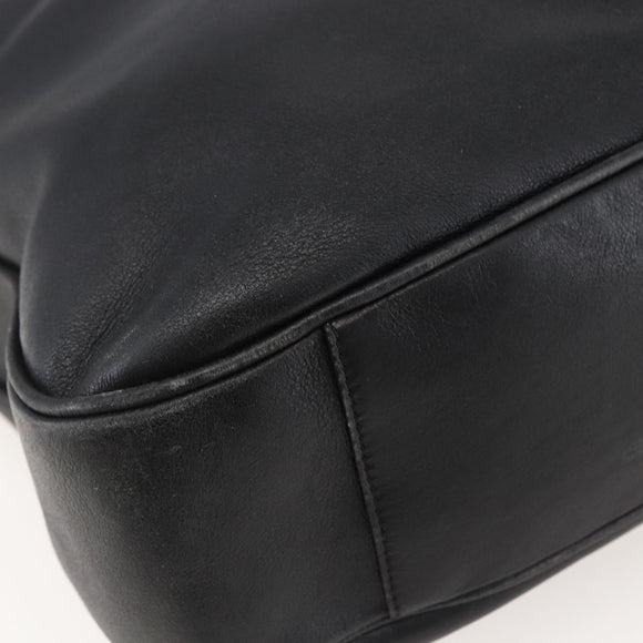 GUCCI Bamboo Shoulder Bag Leather Black Gold Auth 144177