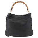 GUCCI Bamboo Shoulder Bag Leather Black Gold Auth 144177-13