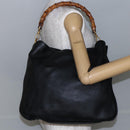 GUCCI Bamboo Shoulder Bag Leather Black Gold Auth 144177-21