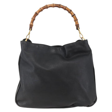 GUCCI Bamboo Shoulder Bag Leather Black Gold Auth 144177 - 0