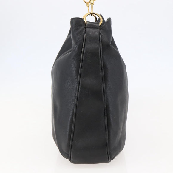 GUCCI Bamboo Shoulder Bag Leather Black Gold Auth 144177