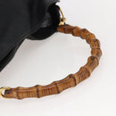 GUCCI Bamboo Shoulder Bag Leather Black Gold Auth 144177-7