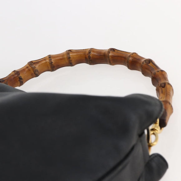GUCCI Bamboo Shoulder Bag Leather Black Gold Auth 144177