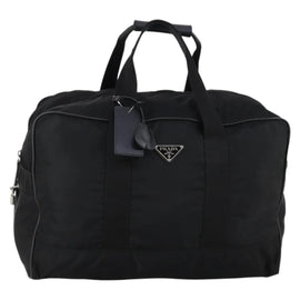 PRADA Boston Bag Nylon Black Silver Auth 144179