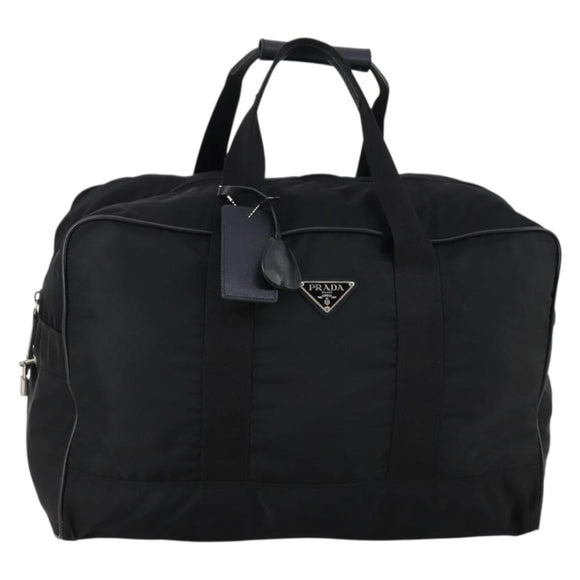 PRADA Boston Bag Nylon Black Silver Auth 144179