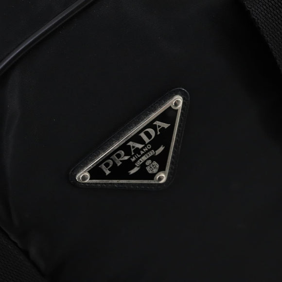 PRADA Boston Bag Nylon Black Silver Auth 144179
