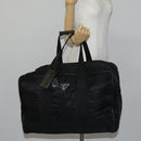 PRADA Boston Bag Nylon Black Silver Auth 144179-22