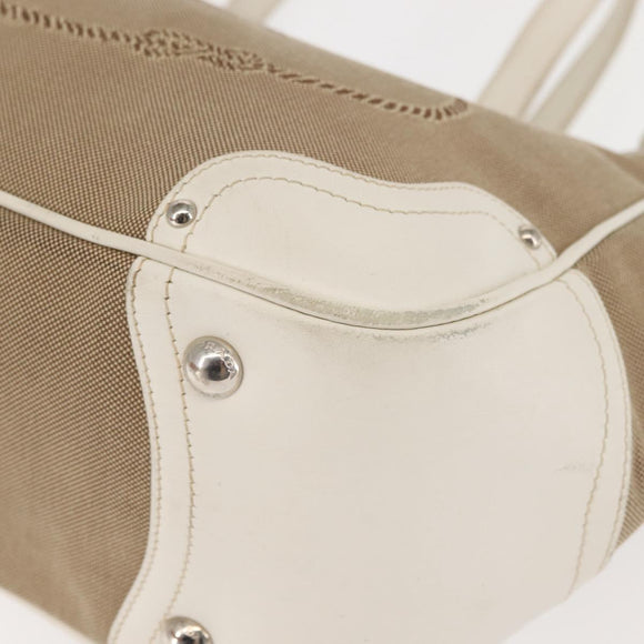 PRADA Tote Bag Canvas Leather Beige Silver Auth 144180