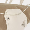 PRADA Tote Bag Canvas Leather Beige Silver Auth 144180-17
