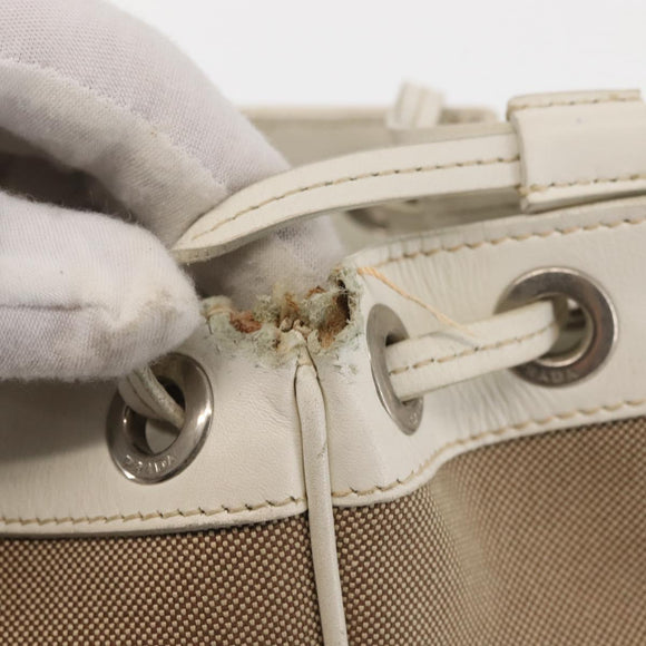 PRADA Tote Bag Canvas Leather Beige Silver Auth 144180